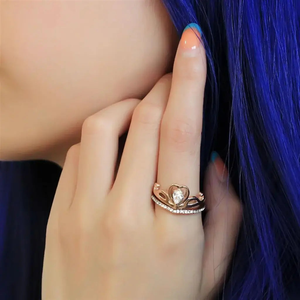 TK3518 - IP Rose Gold(Ion Plating) Stainless Steel Ring with AAA Grade CZ in Clear - Alamode - Flyclothing LLC
