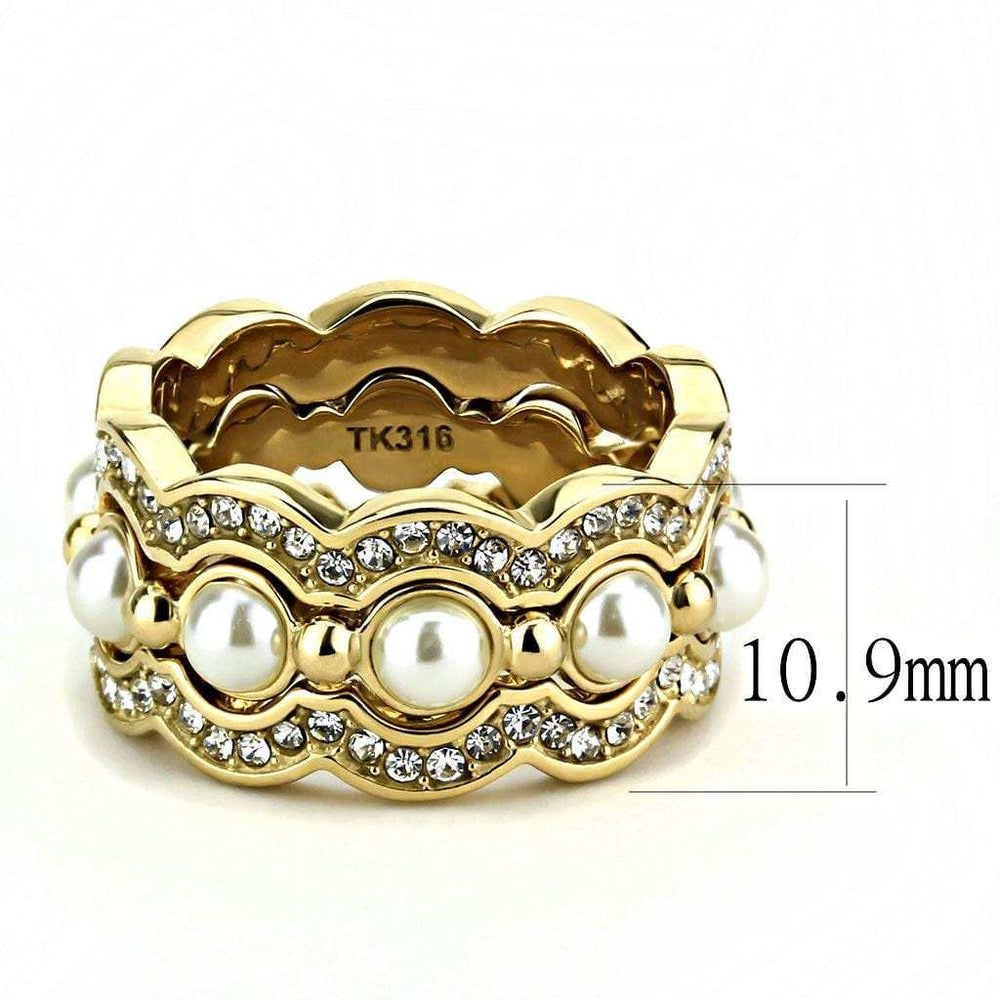 TK3520 - IP Gold(Ion Plating) Stainless Steel Ring with Synthetic Pearl in White - Alamode - Flyclothing LLC