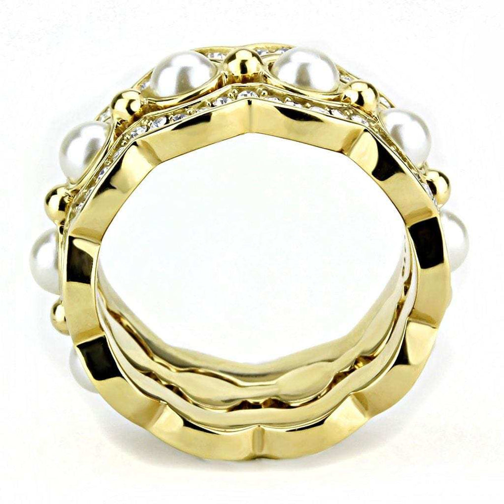 TK3520 - IP Gold(Ion Plating) Stainless Steel Ring with Synthetic Pearl in White - Alamode - Flyclothing LLC