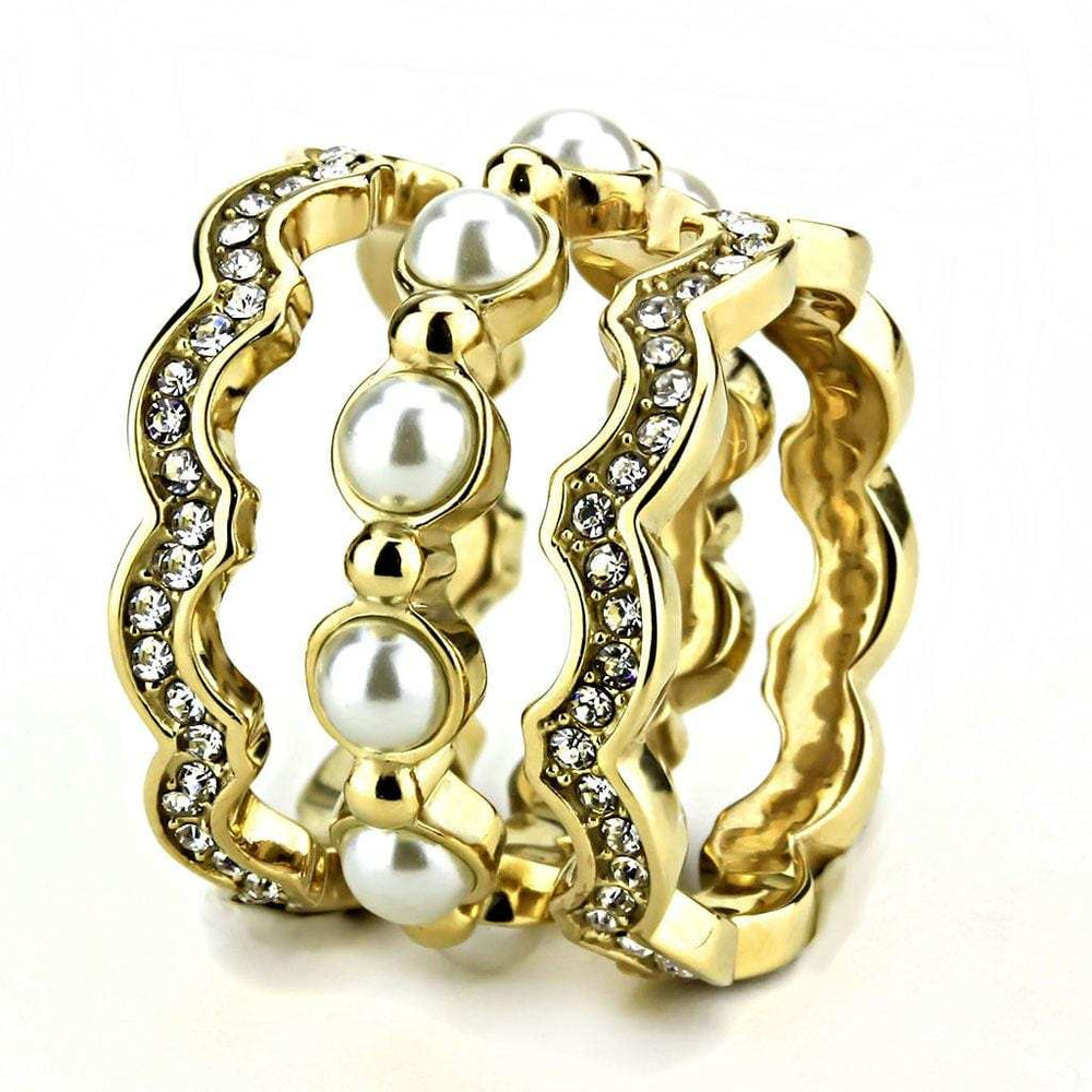 TK3520 - IP Gold(Ion Plating) Stainless Steel Ring with Synthetic Pearl in White - Alamode - Flyclothing LLC