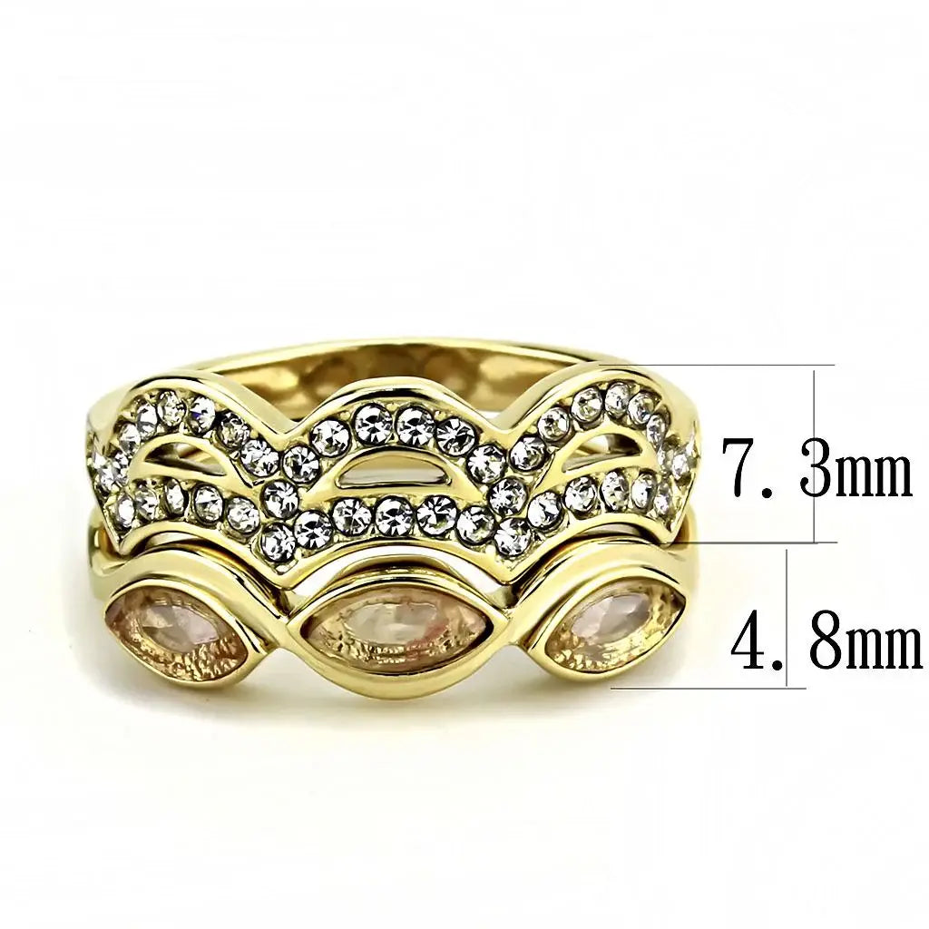 TK3521 - IP Gold(Ion Plating) Stainless Steel Ring with Synthetic Synthetic Glass in Light Peach - Alamode - Flyclothing LLC
