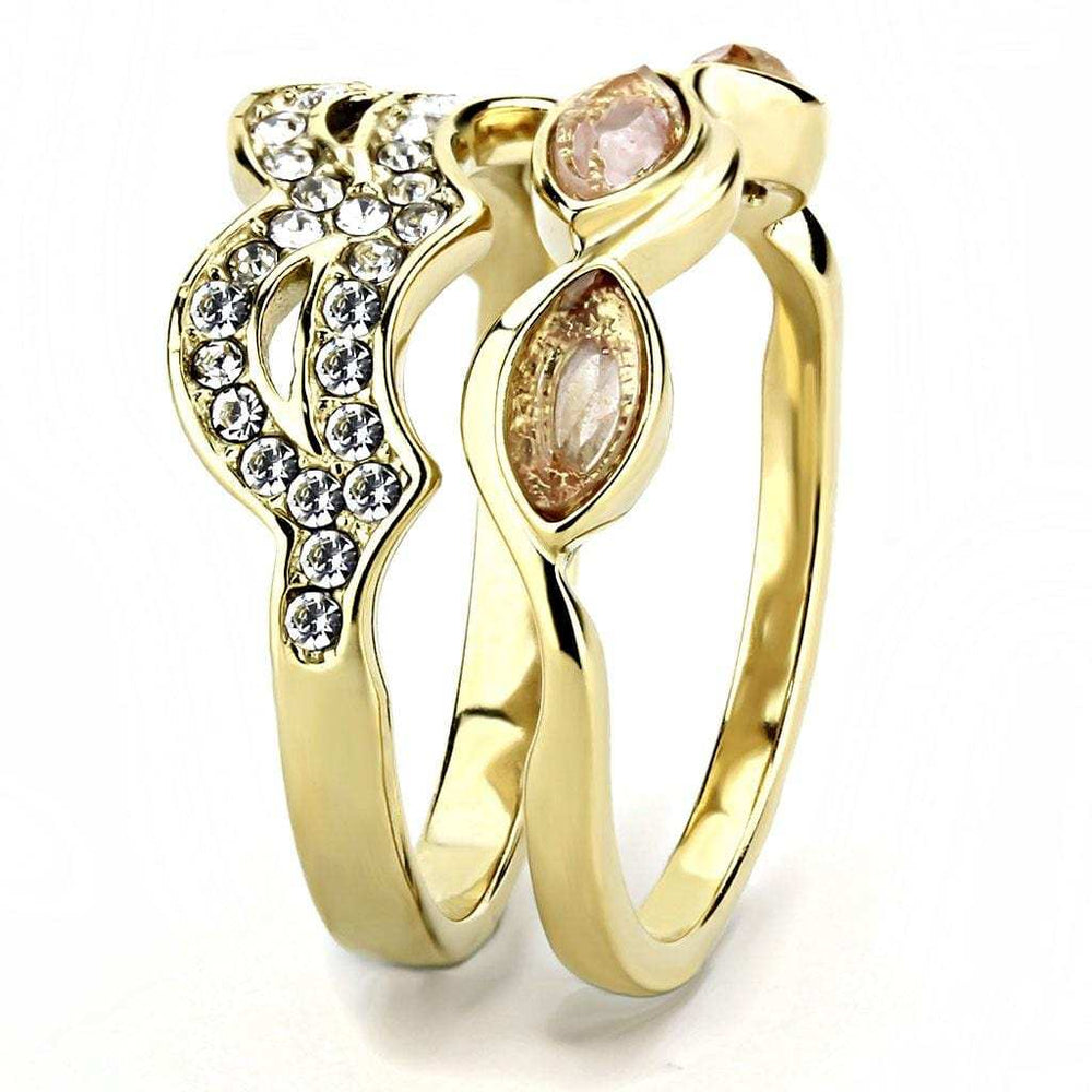 TK3521 - IP Gold(Ion Plating) Stainless Steel Ring with Synthetic Synthetic Glass in Light Peach - Alamode - Flyclothing LLC
