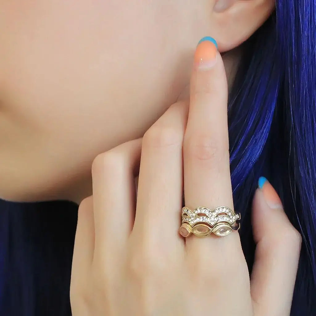 TK3521 - IP Gold(Ion Plating) Stainless Steel Ring with Synthetic Synthetic Glass in Light Peach - Alamode - Flyclothing LLC
