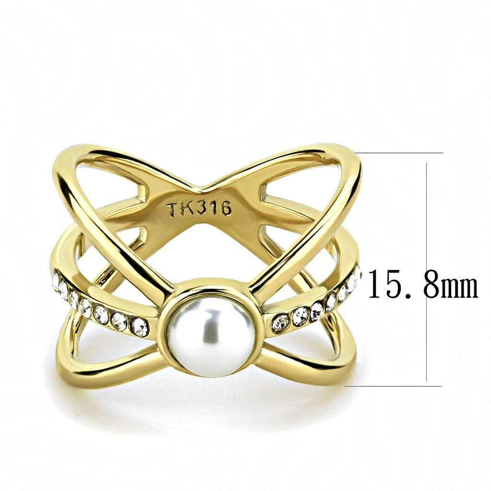 TK3522 - IP Gold(Ion Plating) Stainless Steel Ring with Synthetic Pearl in White - Alamode - Flyclothing LLC