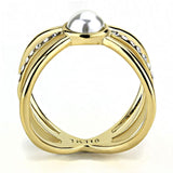 TK3522 - IP Gold(Ion Plating) Stainless Steel Ring with Synthetic Pearl in White - Alamode