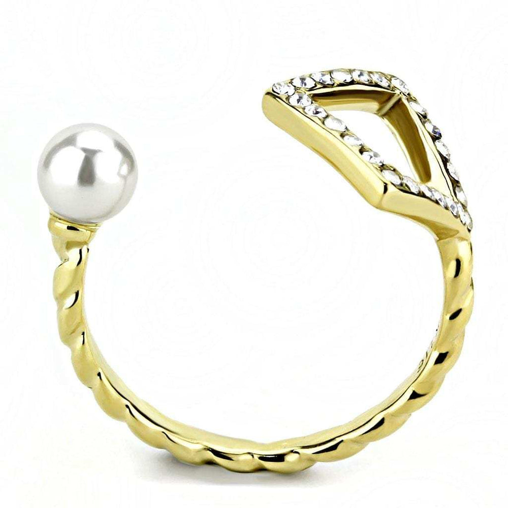 TK3523 - IP Gold(Ion Plating) Stainless Steel Ring with Synthetic Pearl in White - Alamode - Flyclothing LLC