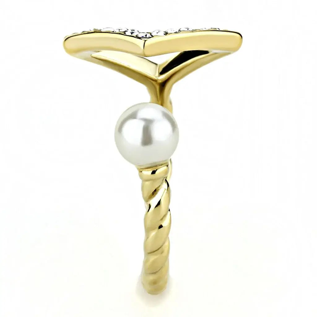 TK3523 - IP Gold(Ion Plating) Stainless Steel Ring with Synthetic Pearl in White - Alamode - Flyclothing LLC