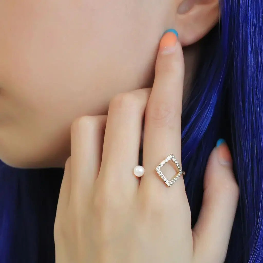 TK3523 - IP Gold(Ion Plating) Stainless Steel Ring with Synthetic Pearl in White - Alamode - Flyclothing LLC