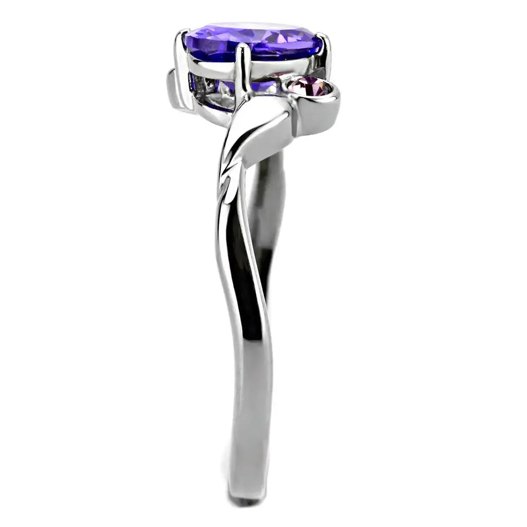 TK3525 - High polished (no plating) Stainless Steel Ring with AAA Grade CZ in Tanzanite - Alamode - Flyclothing LLC