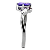 TK3525 - High polished (no plating) Stainless Steel Ring with AAA Grade CZ  in Tanzanite - Alamode