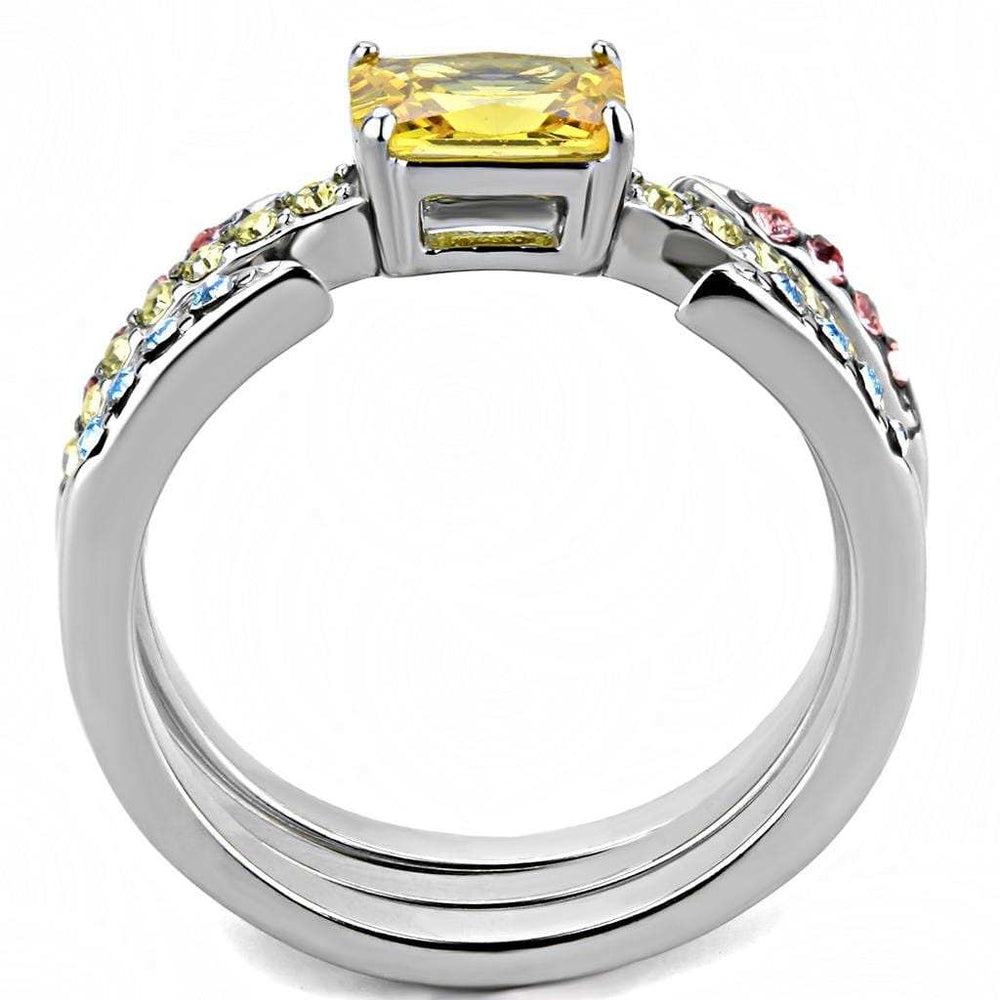 TK3526 - High polished (no plating) Stainless Steel Ring with AAA Grade CZ in Topaz - Alamode - Flyclothing LLC