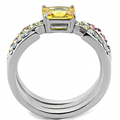 TK3526 - High polished (no plating) Stainless Steel Ring with AAA Grade CZ  in Topaz