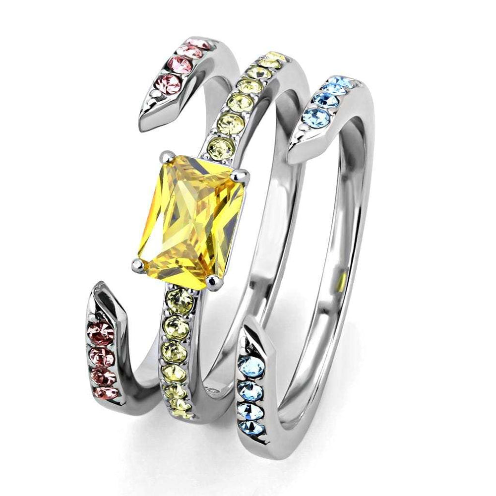 TK3526 - High polished (no plating) Stainless Steel Ring with AAA Grade CZ in Topaz - Alamode - Flyclothing LLC
