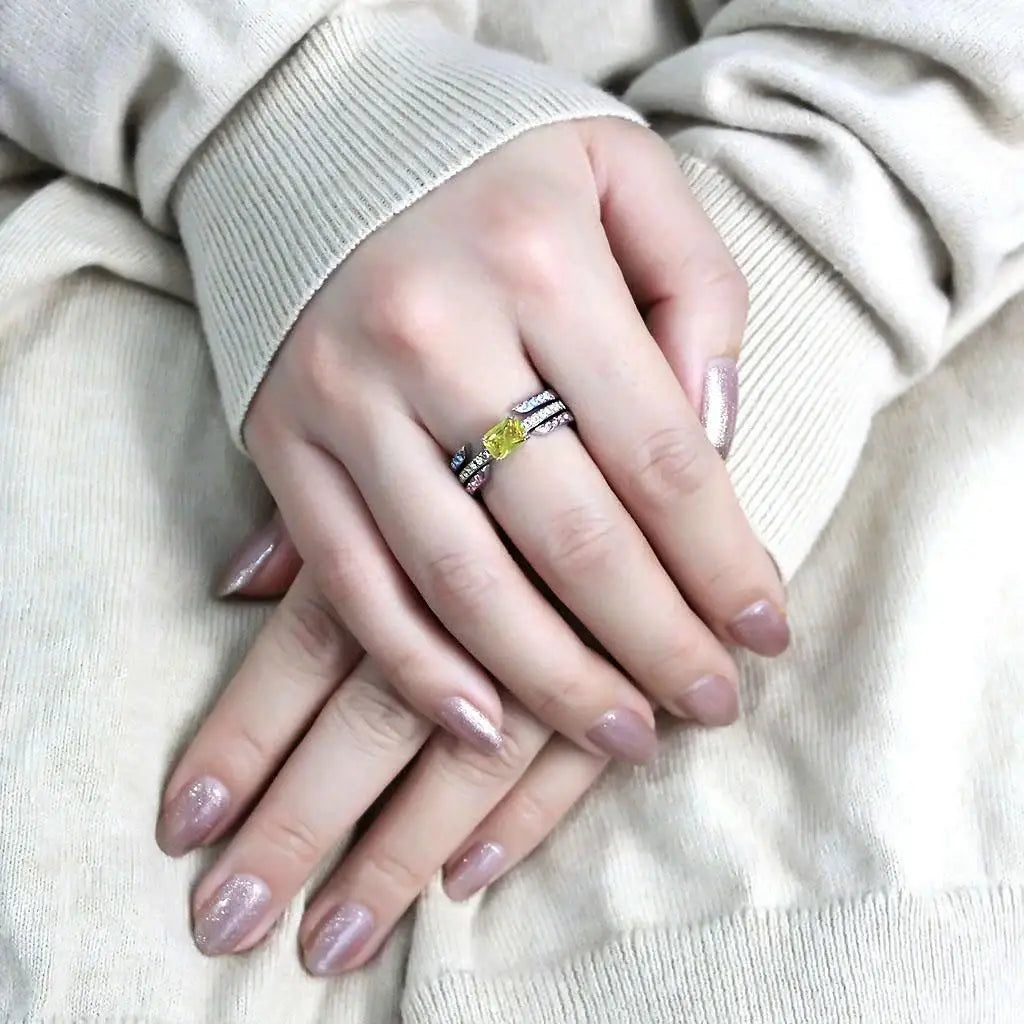 TK3526 - High polished (no plating) Stainless Steel Ring with AAA Grade CZ in Topaz - Alamode - Flyclothing LLC