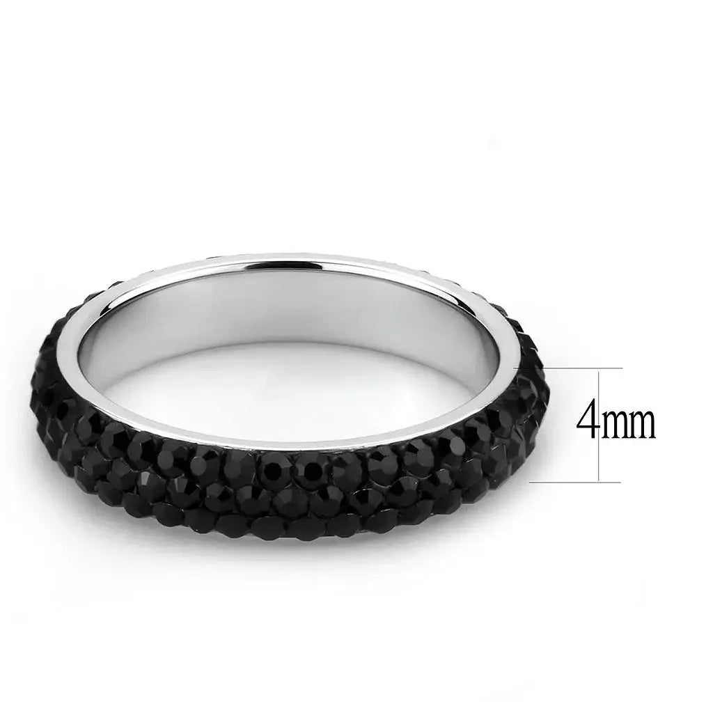 TK3534 - High polished (no plating) Stainless Steel Ring with Top Grade Crystal in Jet - Alamode - Flyclothing LLC