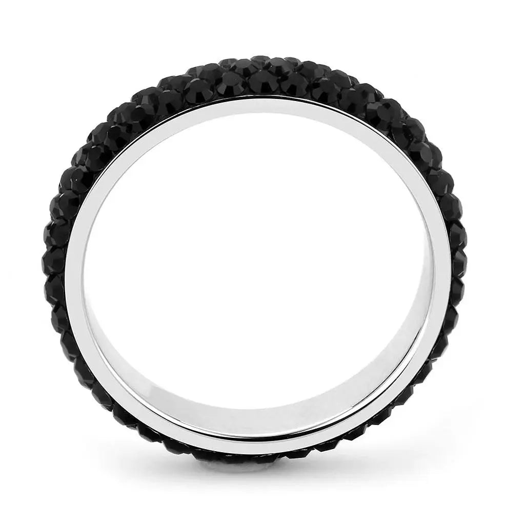 TK3534 - High polished (no plating) Stainless Steel Ring with Top Grade Crystal in Jet - Alamode - Flyclothing LLC