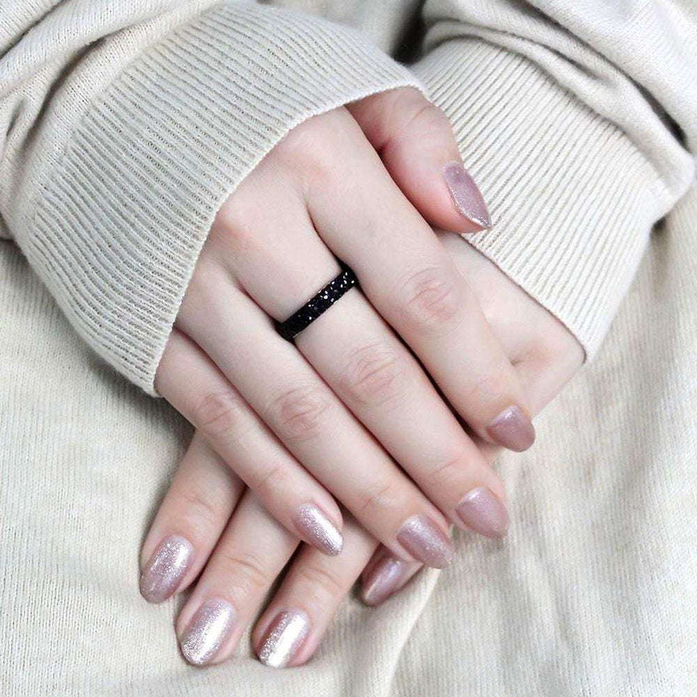 TK3534 - High polished (no plating) Stainless Steel Ring with Top Grade Crystal in Jet - Alamode - Flyclothing LLC