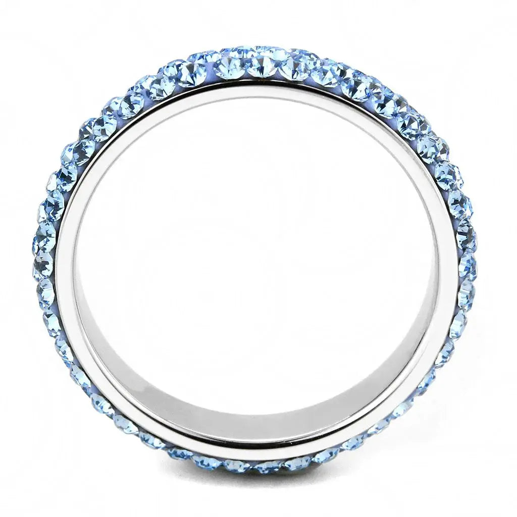 TK3535 - High polished (no plating) Stainless Steel Ring with Top Grade Crystal in Sea Blue - Alamode - Flyclothing LLC