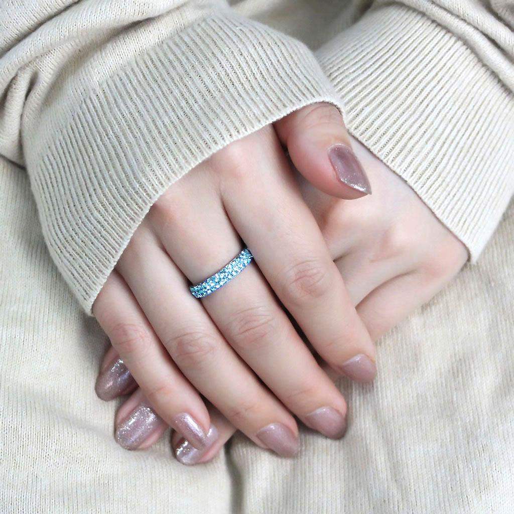 TK3535 - High polished (no plating) Stainless Steel Ring with Top Grade Crystal in Sea Blue - Alamode - Flyclothing LLC