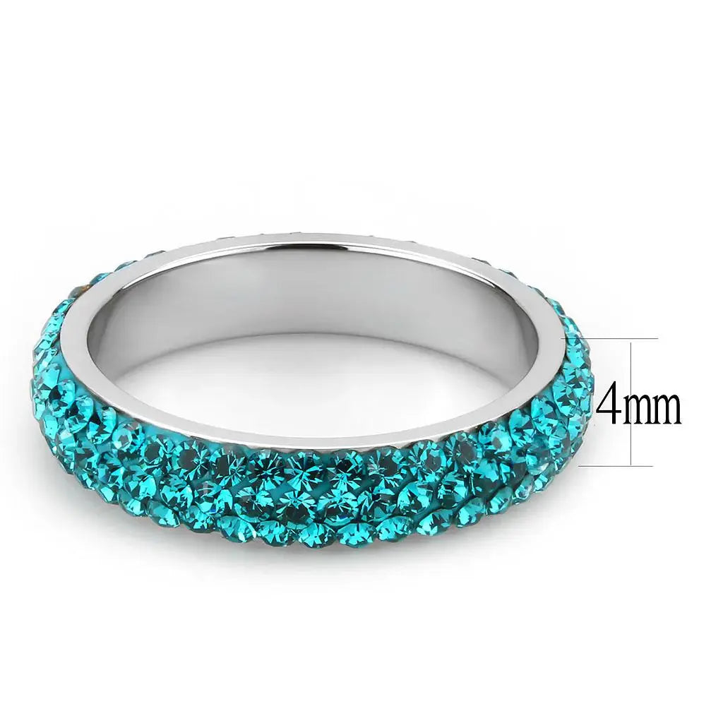 TK3538 - High polished (no plating) Stainless Steel Ring with Top Grade Crystal in Blue Zircon - Alamode - Flyclothing LLC