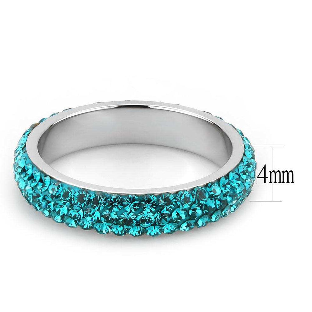 TK3538 - High polished (no plating) Stainless Steel Ring with Top Grade Crystal in Blue Zircon - Alamode - Flyclothing LLC