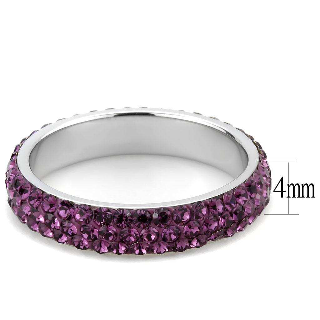 TK3541 - High polished (no plating) Stainless Steel Ring with Top Grade Crystal in Amethyst - Alamode - Flyclothing LLC