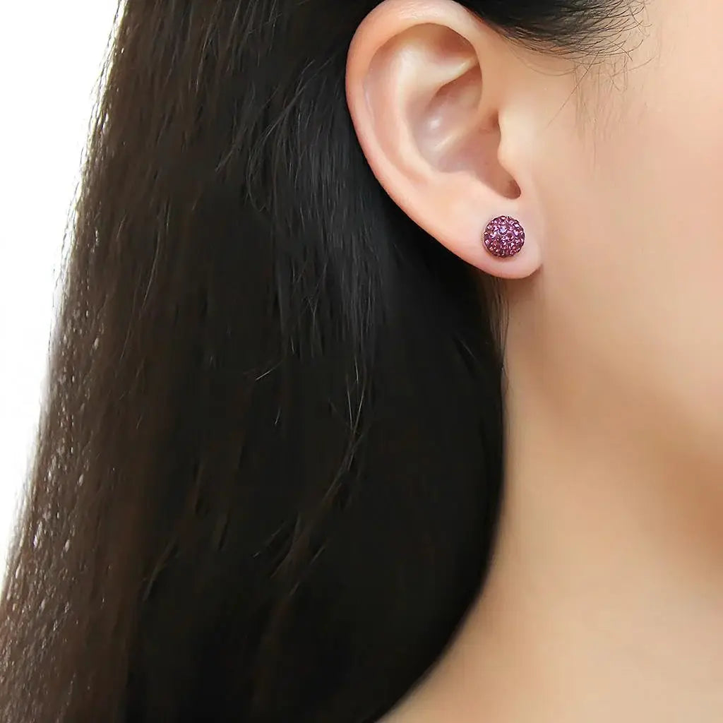 TK3552 - High polished (no plating) Stainless Steel Earrings with Top Grade Crystal in Amethyst - Alamode - Flyclothing LLC