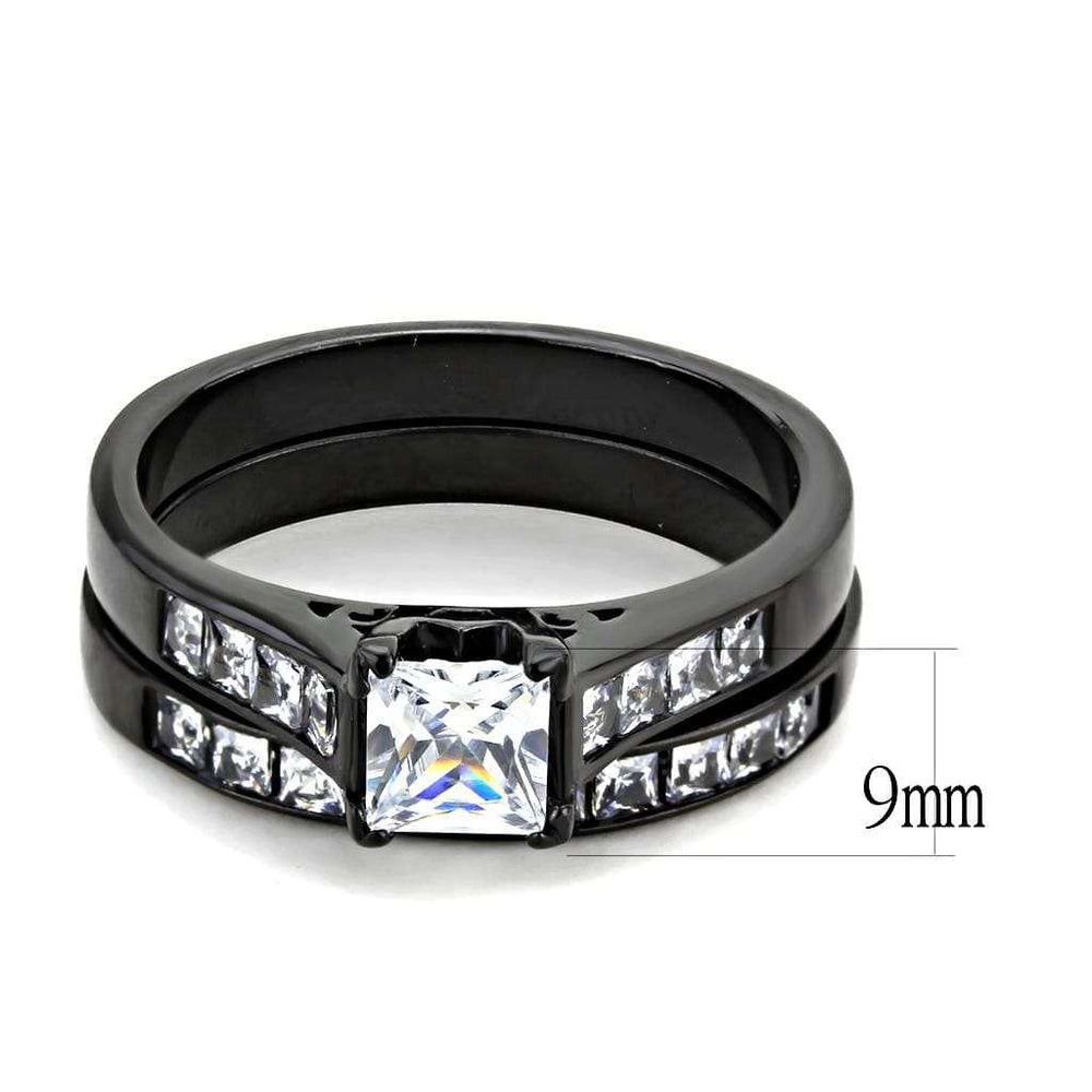 TK3555 - IP Black(Ion Plating) Stainless Steel Ring with AAA Grade CZ in Clear - Alamode - Flyclothing LLC