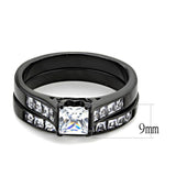 TK3555 - IP Black(Ion Plating) Stainless Steel Ring with AAA Grade CZ  in Clear - Alamode