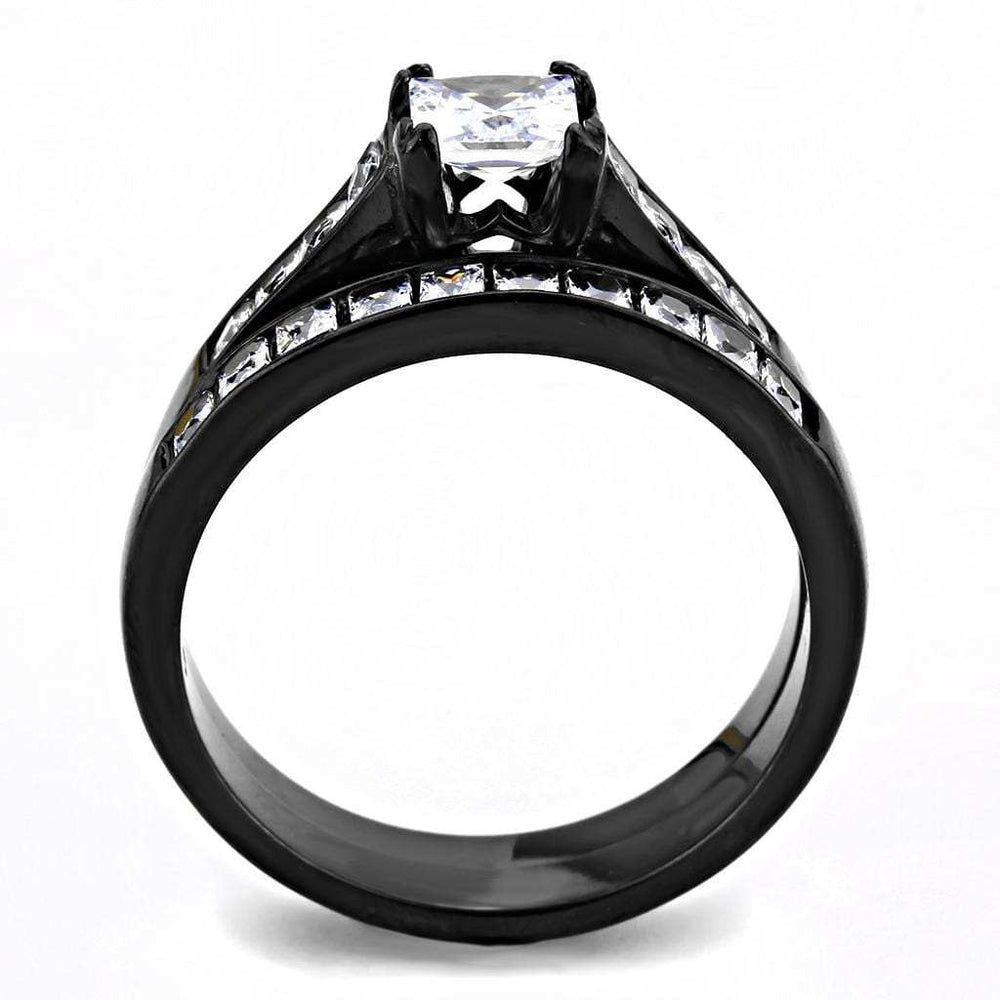 TK3555 - IP Black(Ion Plating) Stainless Steel Ring with AAA Grade CZ in Clear - Alamode - Flyclothing LLC