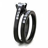 TK3555 - IP Black(Ion Plating) Stainless Steel Ring with AAA Grade CZ in Clear - Alamode - Flyclothing LLC