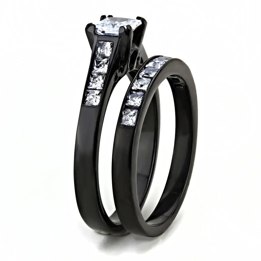 TK3555 - IP Black(Ion Plating) Stainless Steel Ring with AAA Grade CZ in Clear - Alamode - Flyclothing LLC