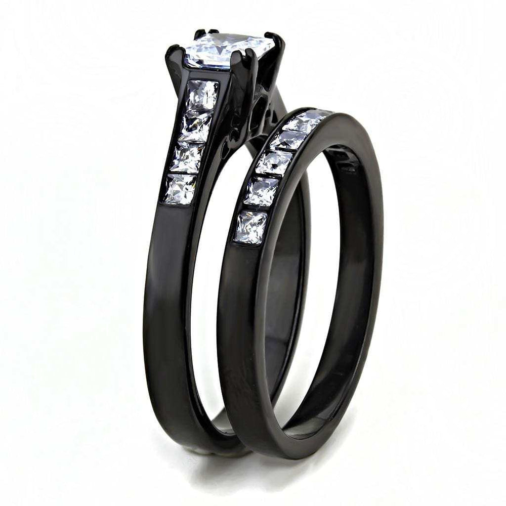 TK3555 - IP Black(Ion Plating) Stainless Steel Ring with AAA Grade CZ in Clear - Alamode - Flyclothing LLC