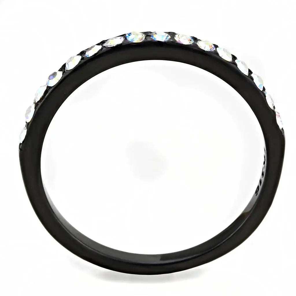 TK3556 - IP Black(Ion Plating) Stainless Steel Ring with Top Grade Crystal in Aurora Borealis (Rainbow Effect) - Alamode - Flyclothing LLC