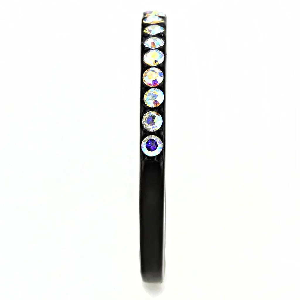 TK3556 - IP Black(Ion Plating) Stainless Steel Ring with Top Grade Crystal in Aurora Borealis (Rainbow Effect) - Alamode - Flyclothing LLC