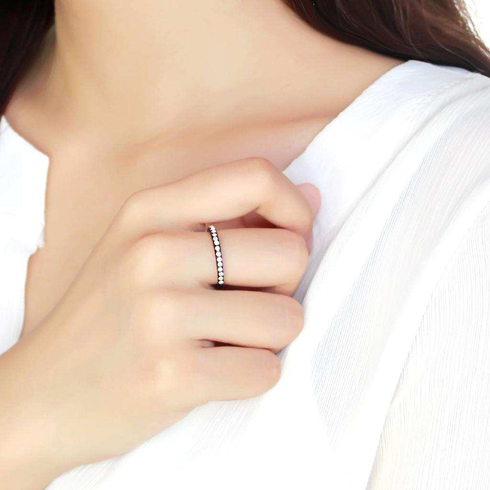 TK3556 - IP Black(Ion Plating) Stainless Steel Ring with Top Grade Crystal in Aurora Borealis (Rainbow Effect) - Alamode - Flyclothing LLC