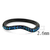 TK3557 - IP Black(Ion Plating) Stainless Steel Ring with Top Grade Crystal  in Blue Zircon - Alamode