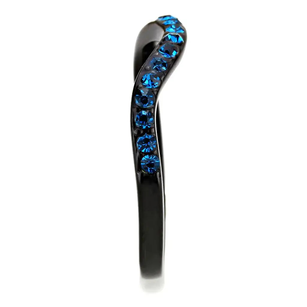 TK3557 - IP Black(Ion Plating) Stainless Steel Ring with Top Grade Crystal in Blue Zircon - Alamode - Flyclothing LLC