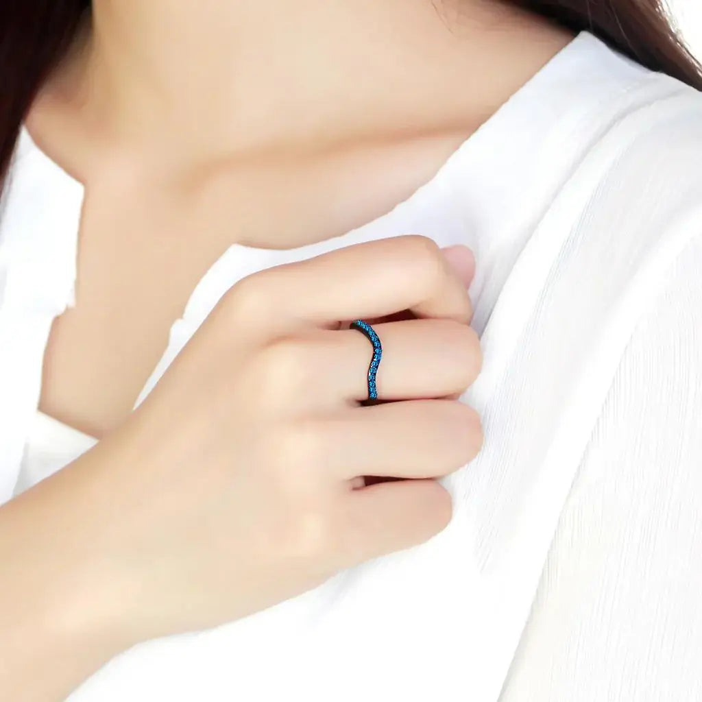 TK3557 - IP Black(Ion Plating) Stainless Steel Ring with Top Grade Crystal in Blue Zircon - Alamode - Flyclothing LLC