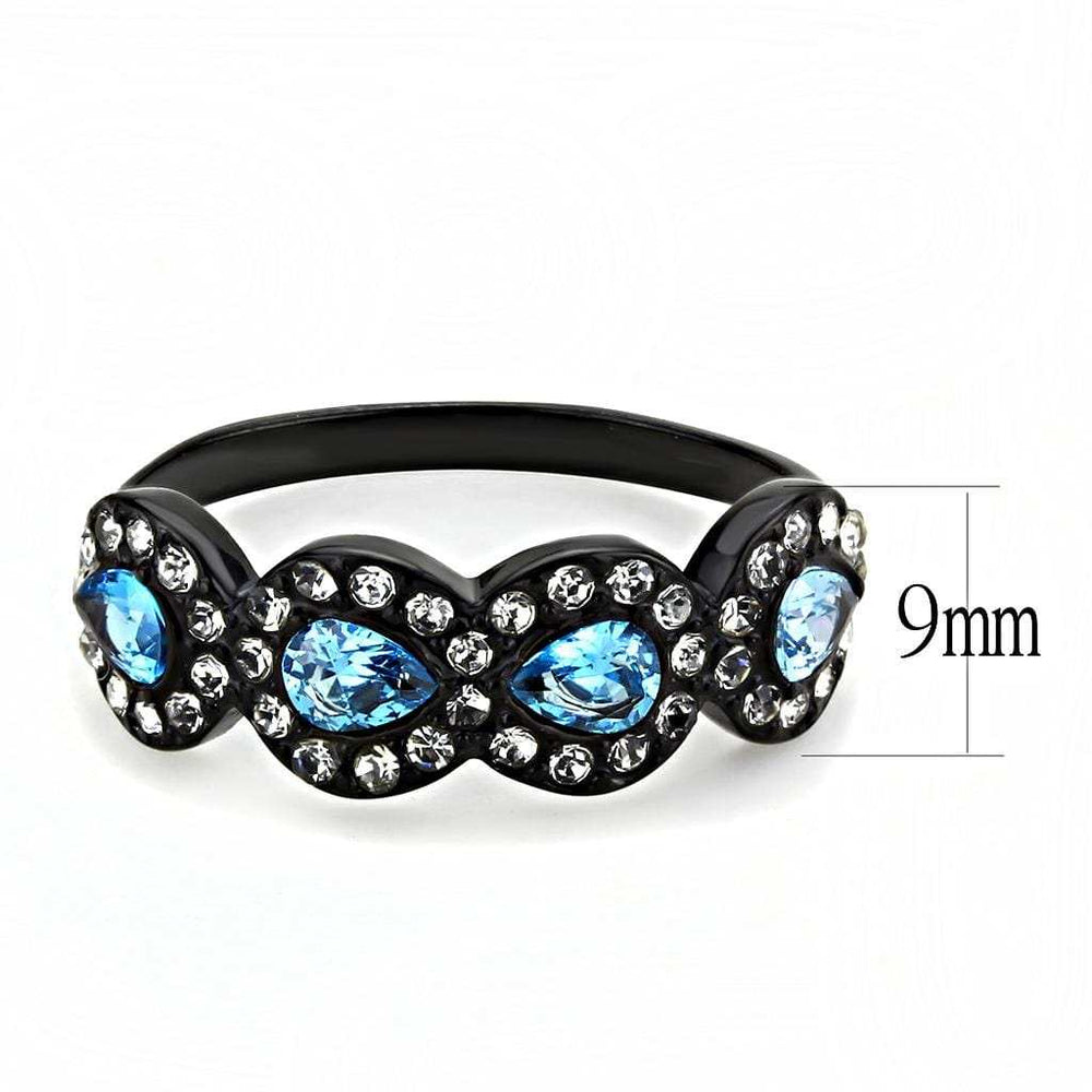 TK3559 - IP Black(Ion Plating) Stainless Steel Ring with AAA Grade CZ in Sea Blue - Alamode - Flyclothing LLC