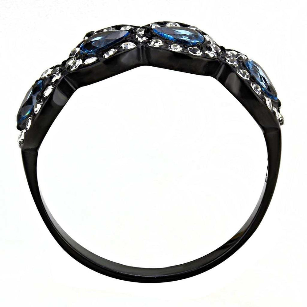 TK3559 - IP Black(Ion Plating) Stainless Steel Ring with AAA Grade CZ in Sea Blue - Alamode - Flyclothing LLC