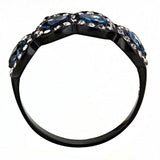 TK3559 - IP Black(Ion Plating) Stainless Steel Ring with AAA Grade CZ  in Sea Blue - Alamode