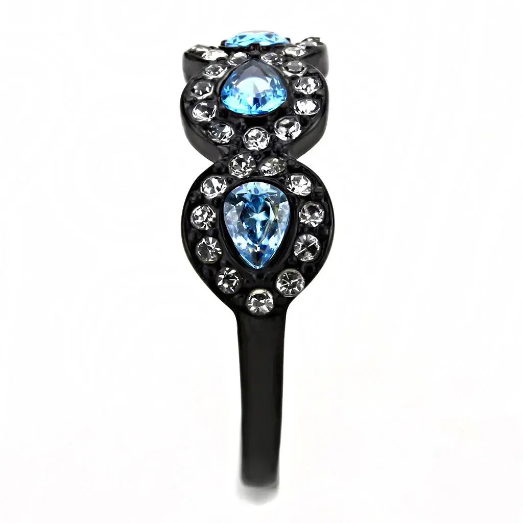 TK3559 - IP Black(Ion Plating) Stainless Steel Ring with AAA Grade CZ in Sea Blue - Alamode - Flyclothing LLC