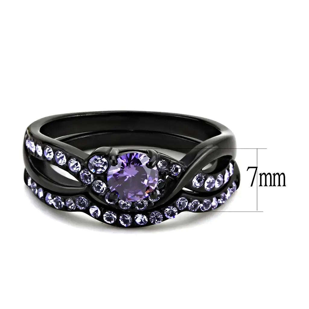 TK3560 - IP Black(Ion Plating) Stainless Steel Ring with AAA Grade CZ in Amethyst - Alamode - Flyclothing LLC