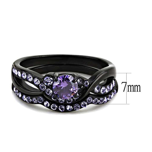 TK3560 - IP Black(Ion Plating) Stainless Steel Ring with AAA Grade CZ in Amethyst - Alamode - Flyclothing LLC