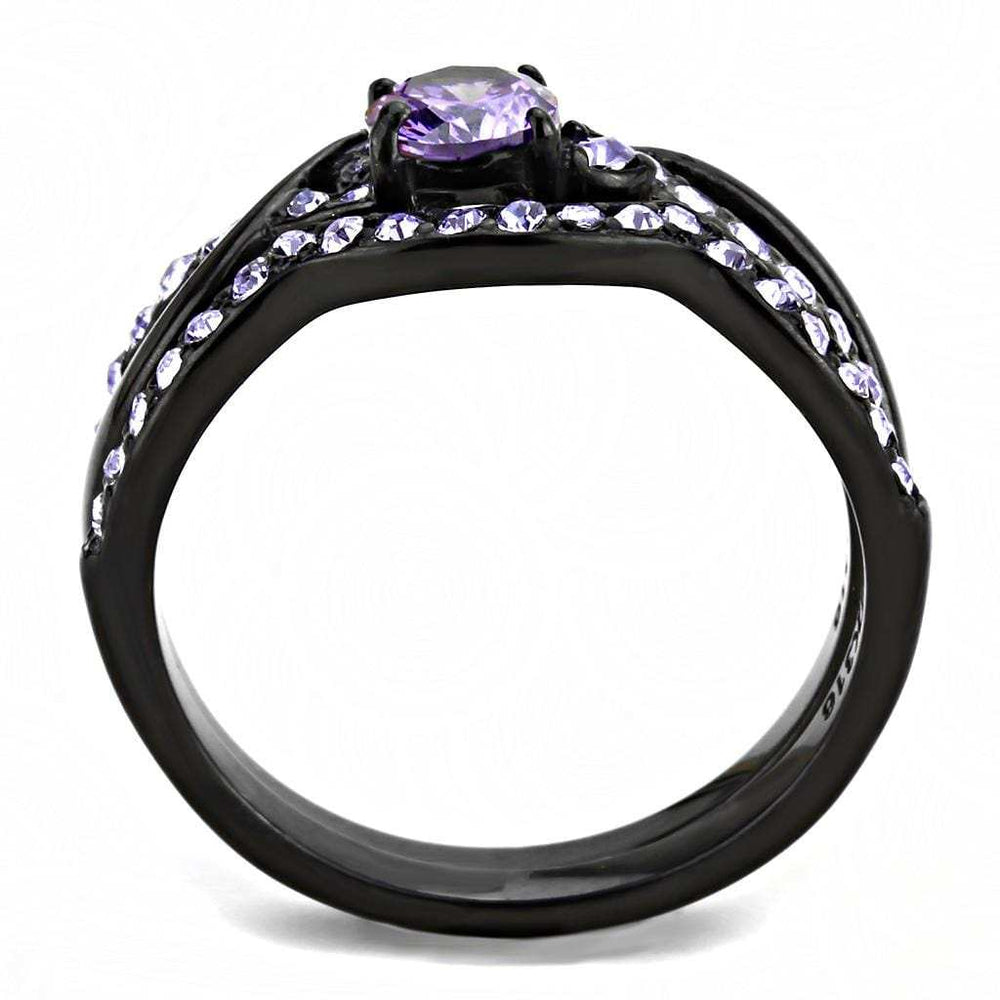 TK3560 - IP Black(Ion Plating) Stainless Steel Ring with AAA Grade CZ in Amethyst - Alamode - Flyclothing LLC