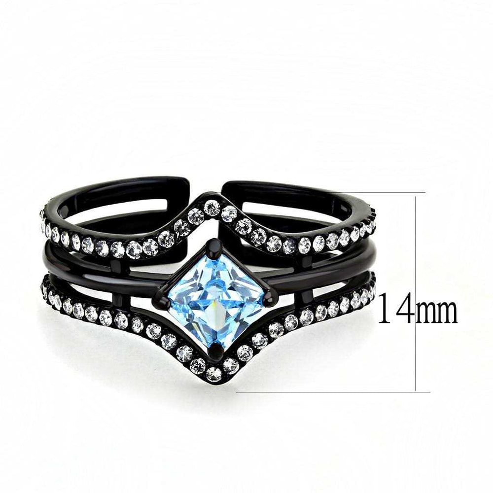 TK3562 - IP Black(Ion Plating) Stainless Steel Ring with AAA Grade CZ in Sea Blue - Alamode - Flyclothing LLC