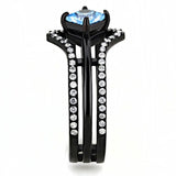 TK3562 - IP Black(Ion Plating) Stainless Steel Ring with AAA Grade CZ in Sea Blue - Alamode - Flyclothing LLC