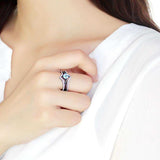 TK3562 - IP Black(Ion Plating) Stainless Steel Ring with AAA Grade CZ in Sea Blue - Alamode - Flyclothing LLC