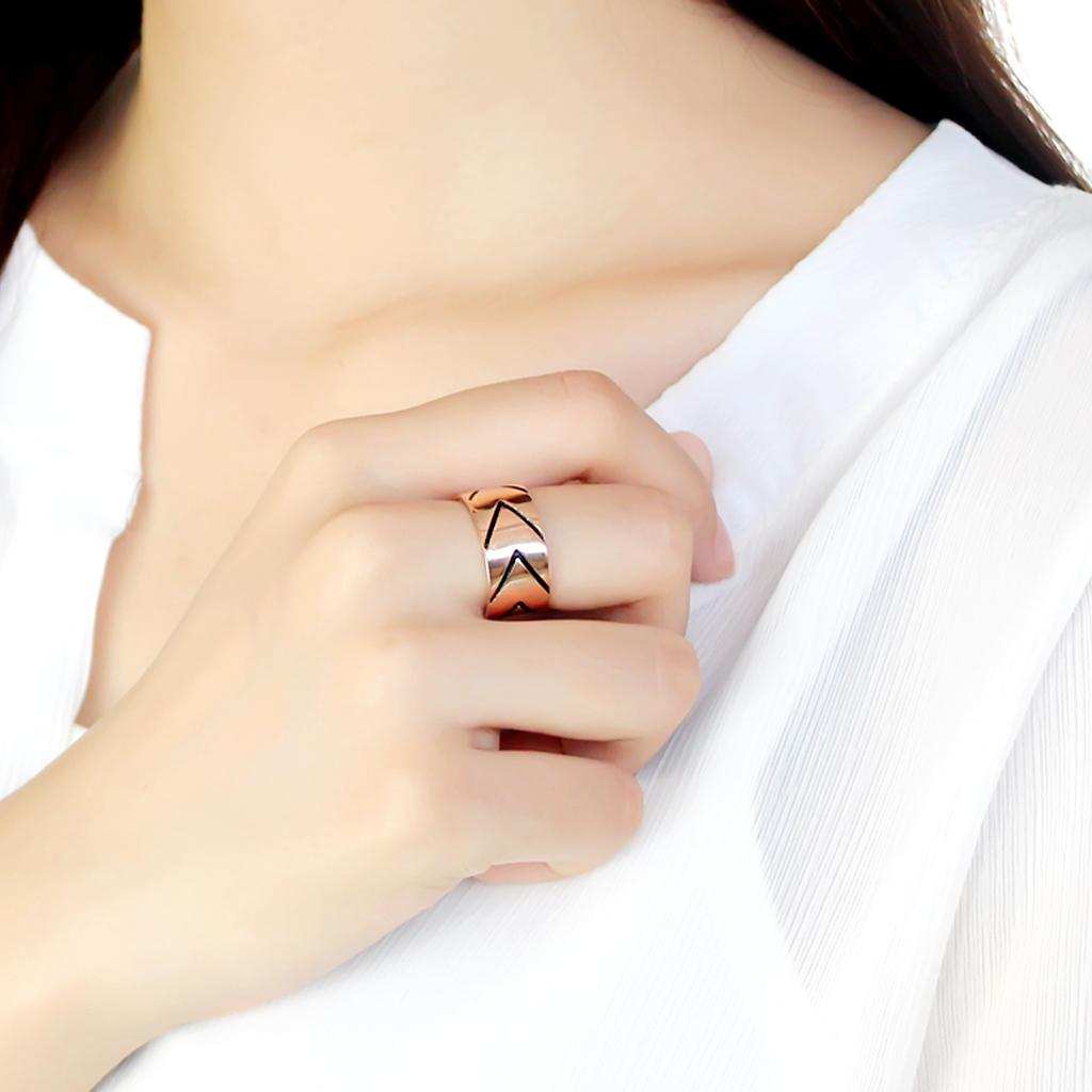 TK3563 - IP Rose Gold(Ion Plating) Stainless Steel Ring with Epoxy in Jet - Alamode - Flyclothing LLC